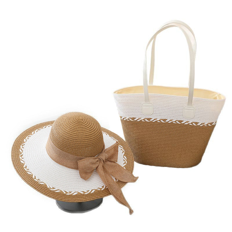 Ensemble sac et chapeau en paille