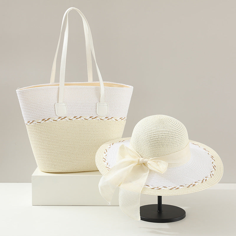 Ensemble sac et chapeau en paille
