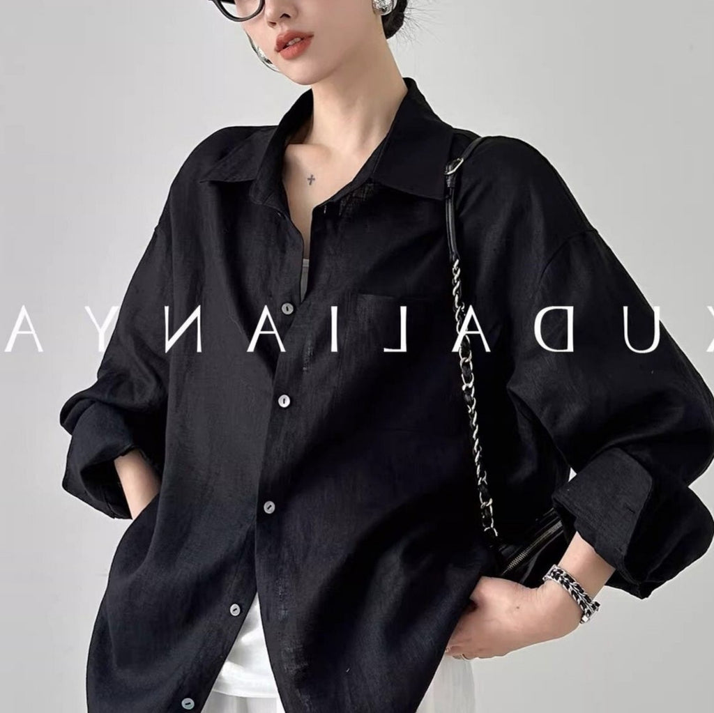 Camisa de linho simples e versátil para mulher