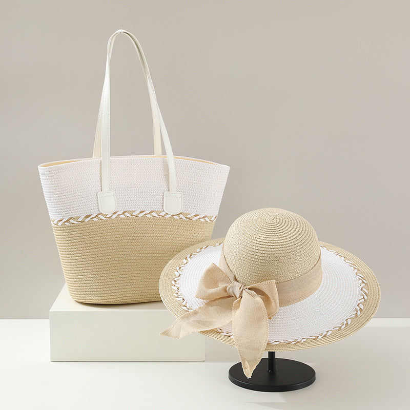 Ensemble sac et chapeau en paille