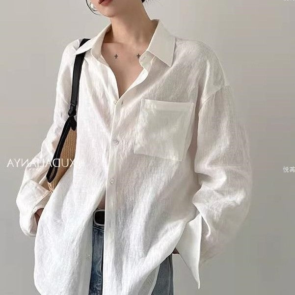 Camisa de linho simples e versátil para mulher