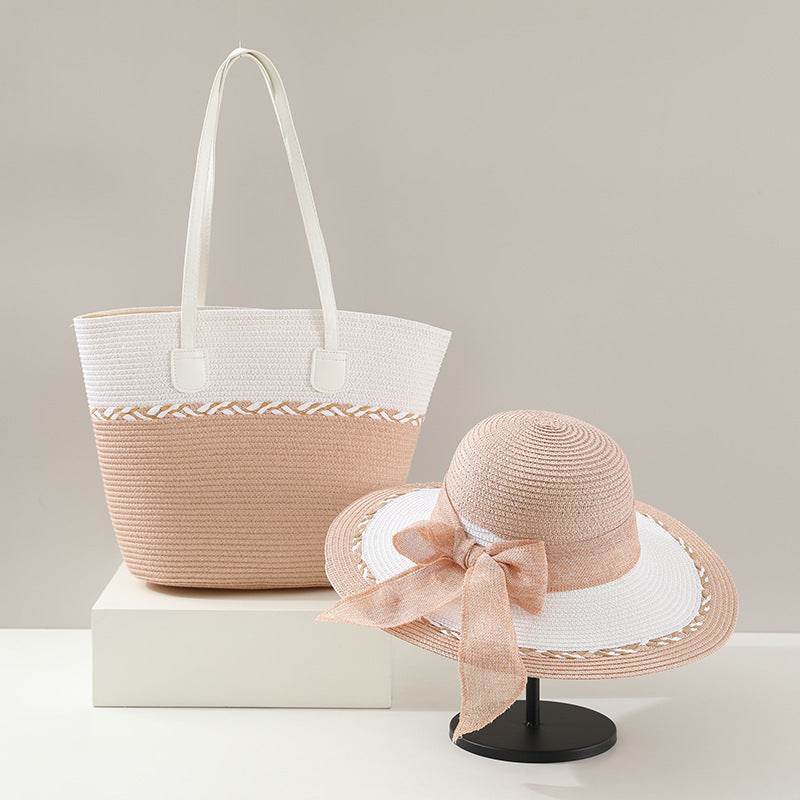 Ensemble sac et chapeau en paille