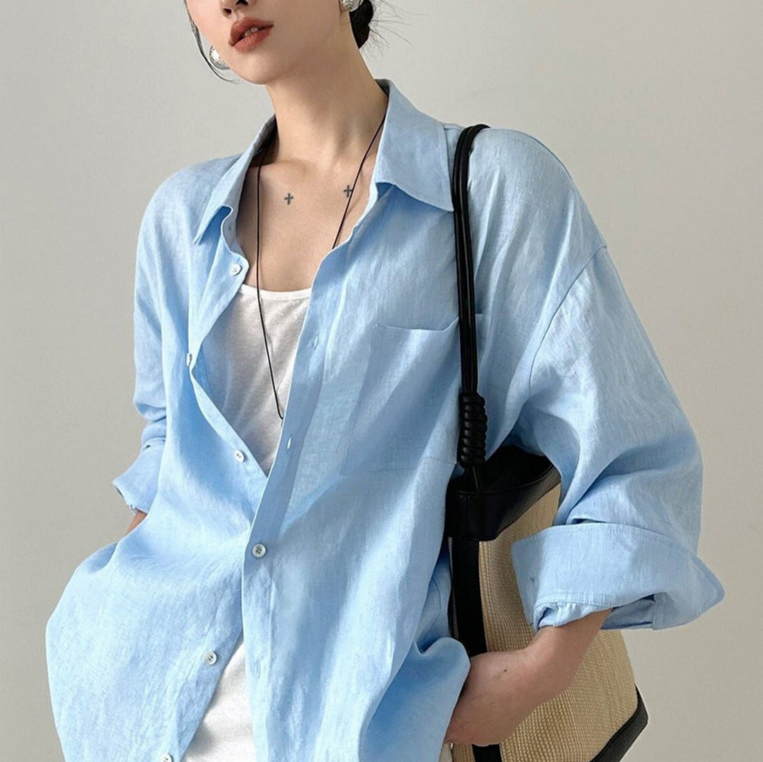 Camisa de linho simples e versátil para mulher